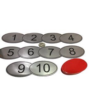 1 - 10 Silver Toned Numbered Oval Plates Adhesive Back 20pcs 3.25"x2" New